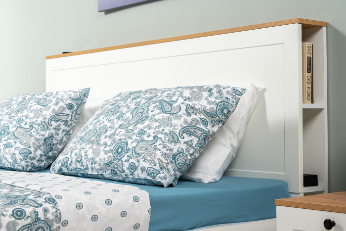 Остин 11.53 Кровать + ортопед + 16.240 Комод, белый шагрень/дуб крафт золотой