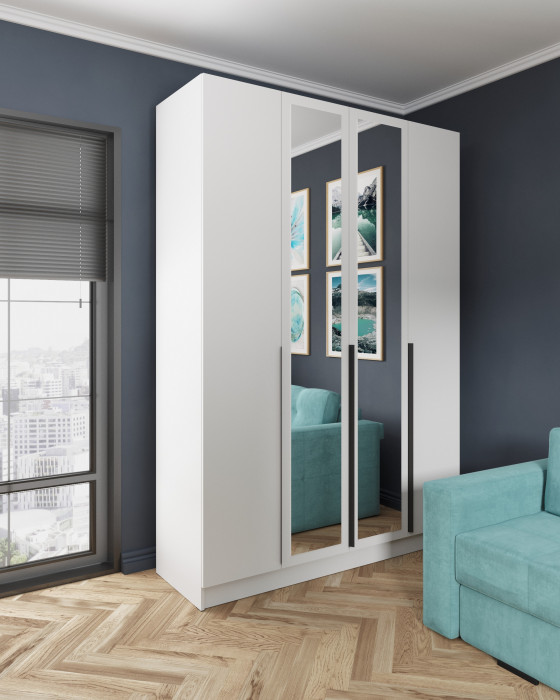 Шкаф Мадрид (1,6) с 6 ящ. внутри с зеркалом, Белый