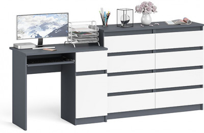 Мори Стол компьютерный МС-1 правый + Комод МК1200.8, цвет графит/белый, ШхГхВ 210,4х50х94 см., выдвижной ящик справа, НЕ универсальная сборка