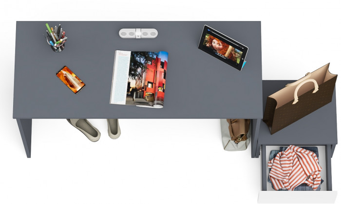 Мори Стол письменный МСП1200.1 + Тумба ТМП400.1, цвет графит/белый, ШхГхВ 160,8х50х76,6 см., универсальная сборка