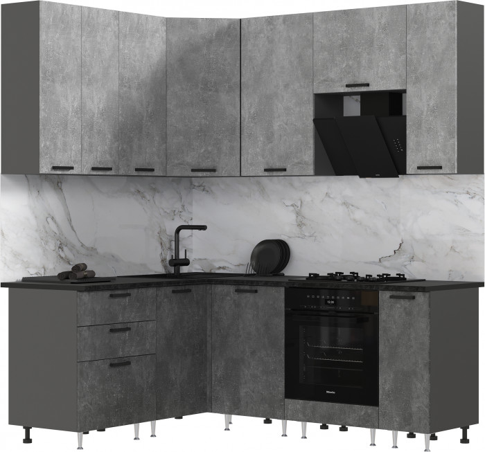 Кухня Рио NEW ЛДСП 1,6х2,0/900м (490), Компановка №2, Бетон светлый/Бетон темный, Графит