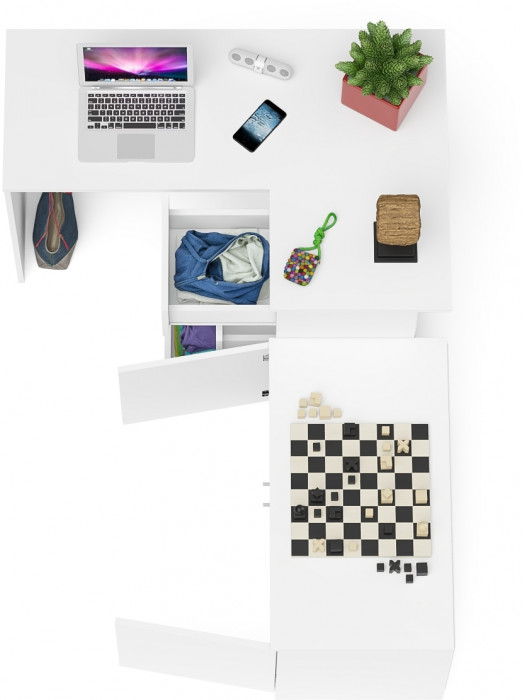 Мори компьютерный стол МС-16 правый + Тумба МА900.1, белый