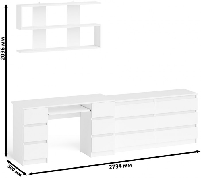 Мори компьютерный стол МС-2 + Комод МК1380.6 + Полка 1200, белый