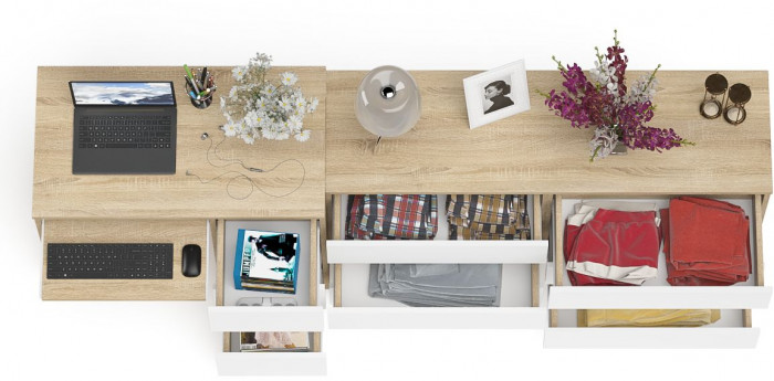 Мори Стол компьютерный МС-6 правый + Комод МК1380.6, цвет дуб сонома/белый, ШхГхВ 228х50х76,6 см., выдвижные ящики справа, НЕ универсальная сборка