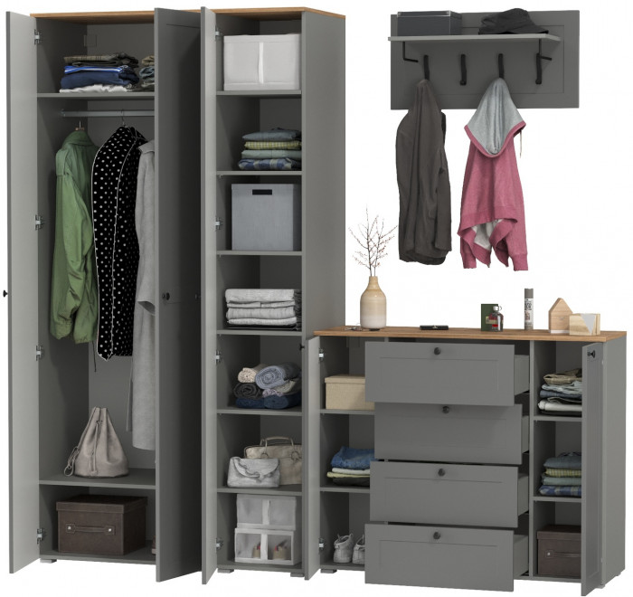 Остин Прихожая 39, цвет серый графит/дуб крафт золотой, ШхГхВ 240х54,3х229,6 см., универсальная сборка