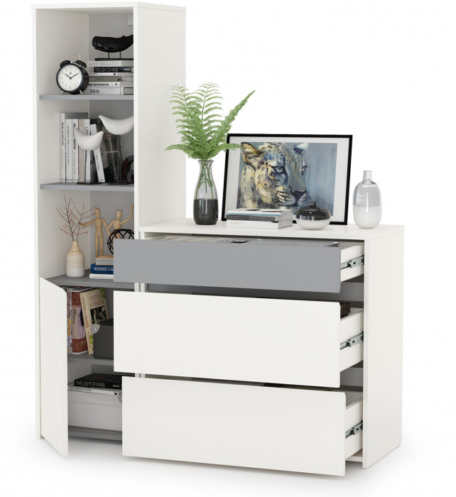 Торонто 13.13 Шкаф комбинированный + 13.321 Комод, белый шагрень/стальной серый