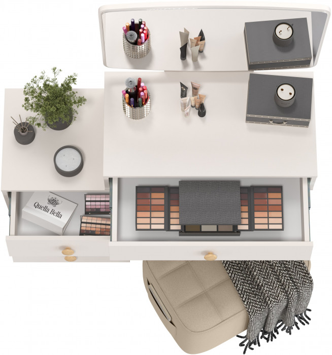 Афина Спальня 4-25901М1к.с. Трюмо + Банкетка 6-5127ТКВбеж Вики, кашемир серый/ткань бежевая