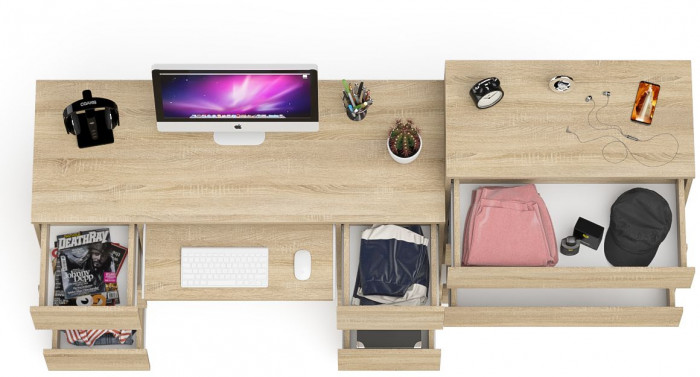 Мори компьютерный стол МС-2 + Комод МК800.4, дуб сонома