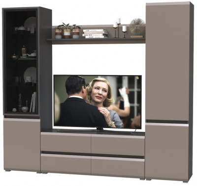 Сидней Комплектация № 050, цвет корпус: антрацит/фасады: МДФ веллюто капучино, ШхГхВ 229,9х41,3х205,2 см., ниша для ТВ 129х41х98 см., универс. сборка