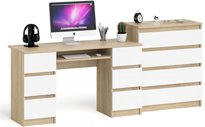 Мори компьютерный стол МС-2 + Комод МК800.4, дуб сонома/белый