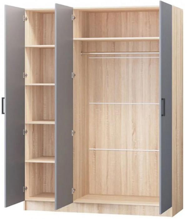 Карина-6 МДФ Шкаф 3 дверный с зеркалом (Графит, Дуб Сонома)