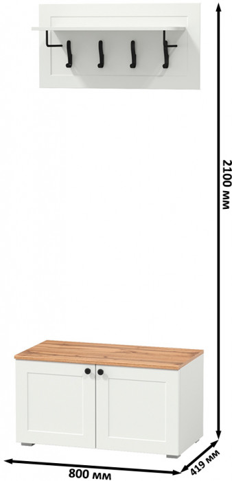 Остин 13.257 Тумба + 15.12 Вешалка, белый шагрень/дуб крафт золотой