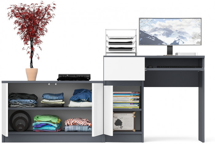 Мори Стол компьютерный МС-1 левый + Тумба МА900.1, цвет графит/белый, ШхГхВ 180,4х50,4х76,6 см., выдвижной ящик слева, НЕ универсальная сборка