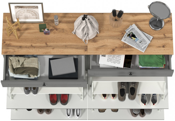 Остин 16.121 Тумба для обуви + 16.121 Тумба для обуви, цвет серый графит/дуб крафт золотой, ШхГхВ 160х41,6х99,3 см.