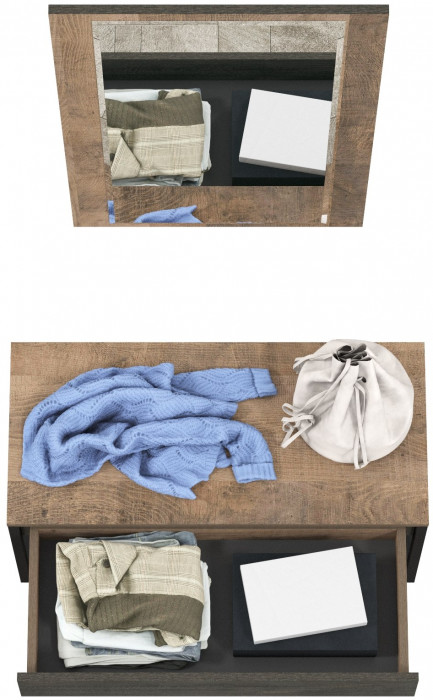 Трувор 13.241.03 Тумба для обуви + 15.30 Зеркало, цвет дуб гранж песочный/интра, ШхГхВ 80х36,6х195 см.