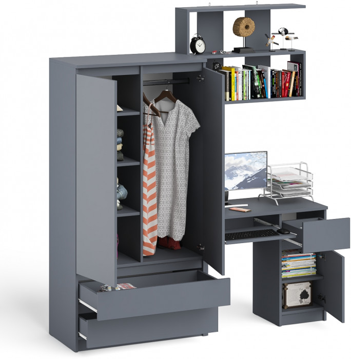 Мори компьютерный стол МС-1 правый + Шкаф МШ900.1 + Полка 900, графит