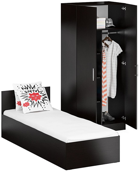 Кровать 0800 + Шкаф 2-х створчатый Стандарт, цвет венге, ШхГхВ 83,5х203,5х70 + 90х52х200 см., сп.м. 800х2000 мм., без матраса, основание есть