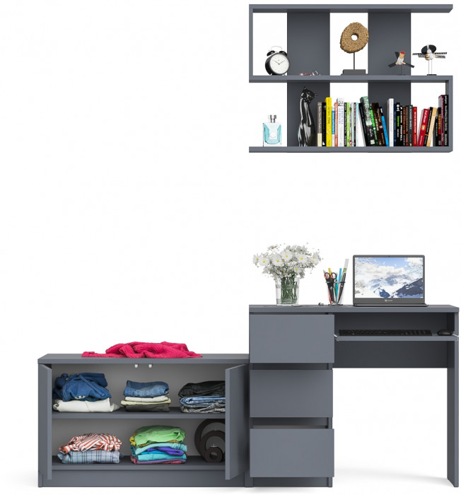 Мори Стол компьютерный МС-6 левый + Тумба МА900.1 + Полка 900, цвет графит, ШхГхВ 180,4х50,4х209,6 см., НЕ универсальная сборка