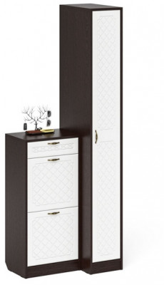 Прихожая П-6 Компоновка № 42, венге/фасады МДФ белое дерево фрезеровка ромб