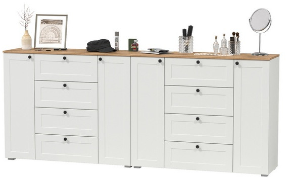 Остин 16.221 Комод + 16.221 Комод, цвет белый шагрень/дуб крафт золотой, ШхГхВ 240х41,9х99,3 см.