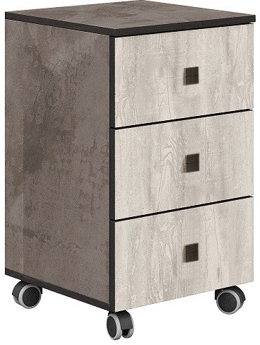 Тумба на колесиках с 3-мя ящиками "Лондон" - Оникс/Бетон пайн светлый