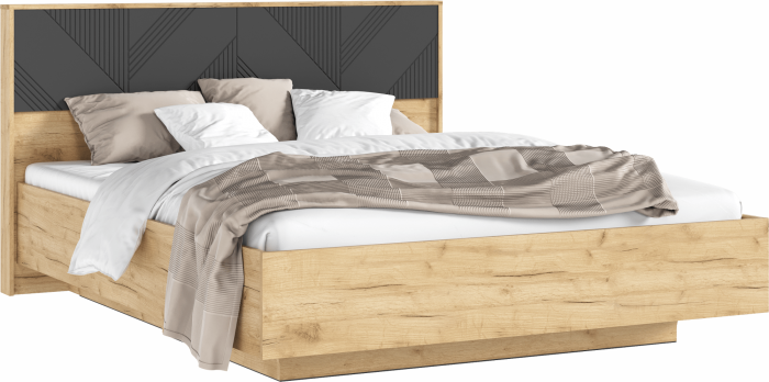 Ирис Кровать парящая с ортопедом дерево 160 с подсветкой, крафт золотой/браш графит