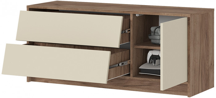 РЕЙН ТВ 01 Тумба под ТВ (1200х520х400) Фасад КАШЕМИР/Корпус ДУБ КРАФТ ТАБАЧНЫЙ