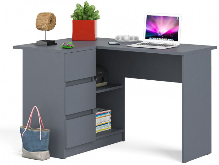 Мори Стол компьютерный МС-16 левый, цвет графит, ШхГхВ 124,4х84,9х76,6 см., выдвижные ящики слева, НЕ универсальная сборка