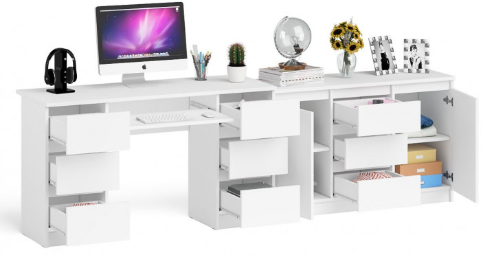 Мори Стол компьютерный МС-2 + Комод МК1200.3, цвет белый, ШхГхВ 255,8х50х76,6 см., универсальная сборка