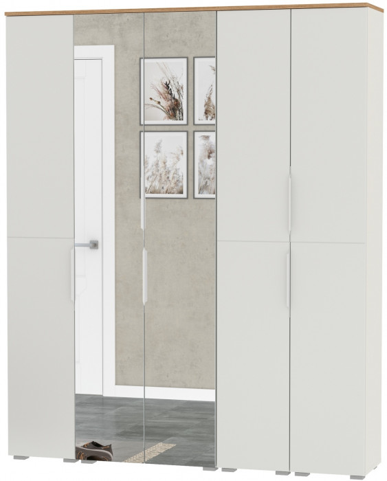 Октава Набор шкафов 02, цвет белый шагрень/дуб крафт золотой/фасады МДФ белый шагрень, ШхГхВ 161х35,3х197,6 см., универсальная сборка