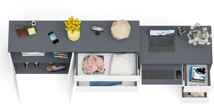 Мори Стол компьютерный МС-6 правый + Комод МК1600.1, цвет графит/белый, ШхГхВ 250,4х50х94 см., выдвижные ящики справа, НЕ универсальная сборка