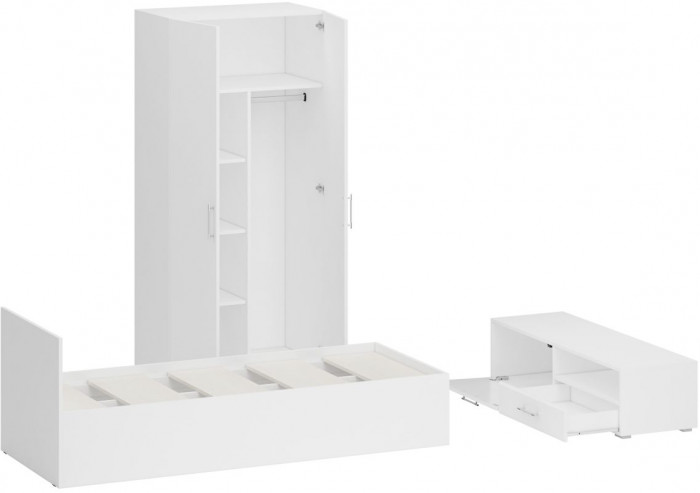 Спальня Стандарт 3-0800, белый/фасады ТВ тумбы МДФ белый глянец