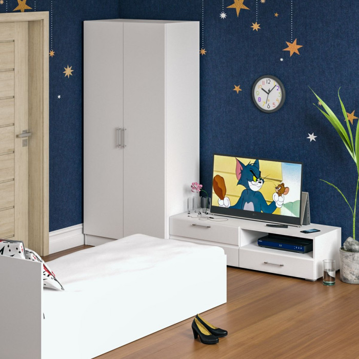 Спальня Стандарт 3-0800, белый/фасады ТВ тумбы МДФ белый глянец