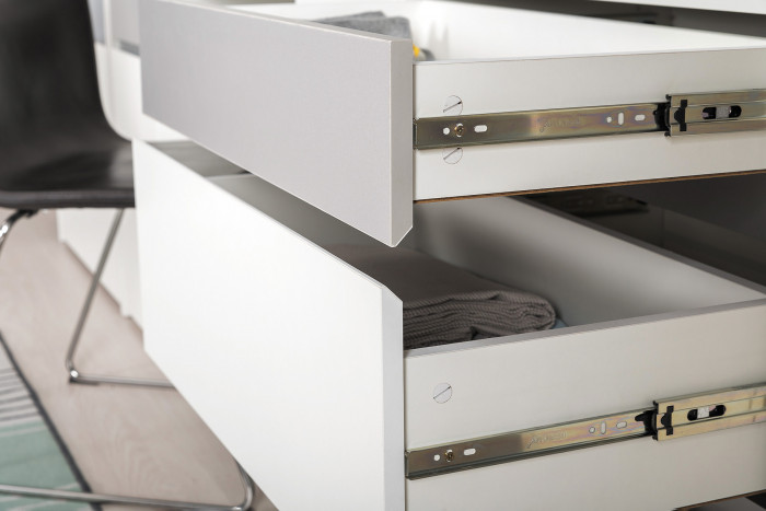 Торонто 13.321 Комод + 13.321 Комод + 16.475 Полка, белый шагрень/стальной серый