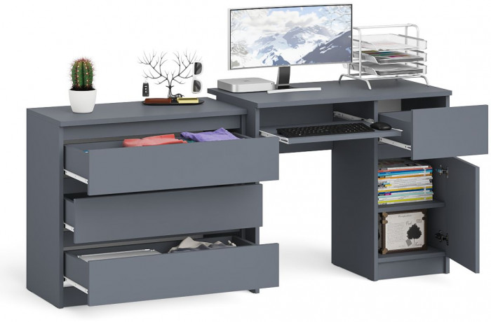 Мори компьютерный стол МС-1 правый + Комод МК800.1, графит