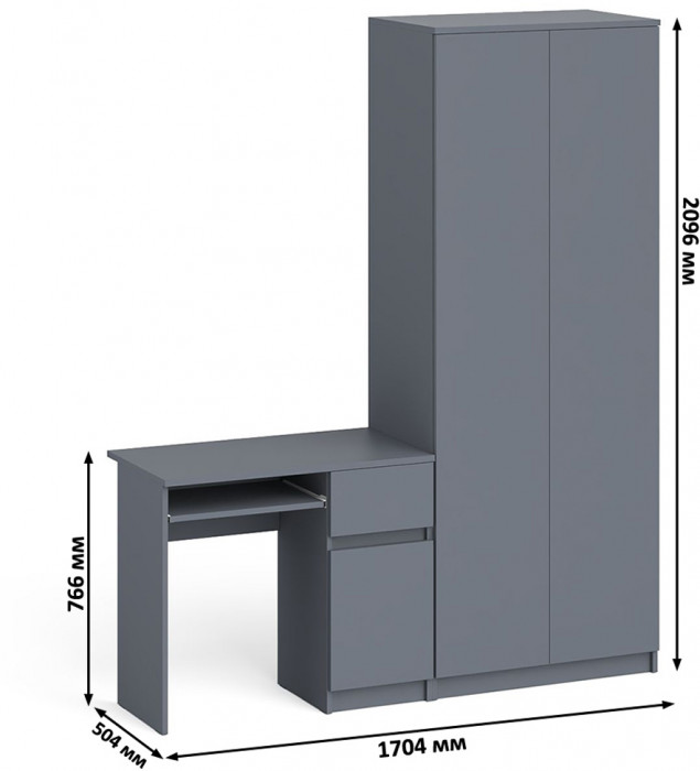 Мори компьютерный стол МС-1 правый + Шкаф МШ800.1, графит