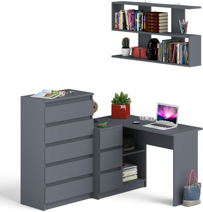 Мори компьютерный стол МС-16 левый + Комод МК700.5 + Полка 1200, графит