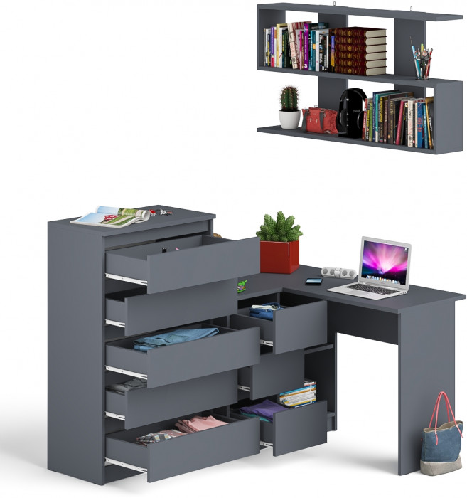 Мори компьютерный стол МС-16 левый + Комод МК700.5 + Полка 1200, графит