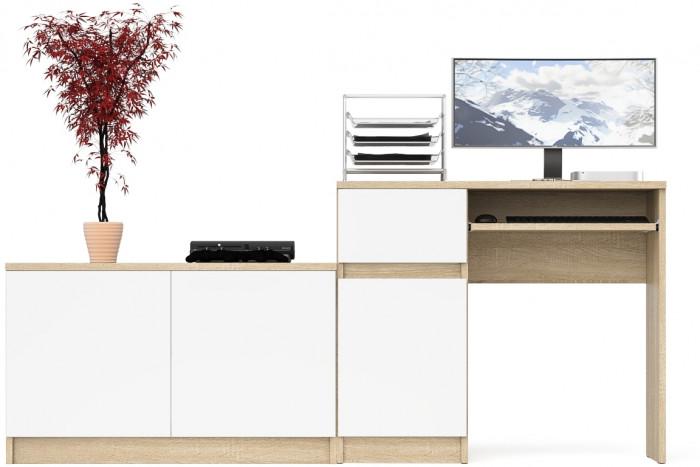 Мори Стол компьютерный МС-1 левый + Тумба МА900.1, цвет дуб сонома/белый, ШхГхВ 180,4х50,4х76,6 см., выдвижной ящик слева, НЕ универсальная сборка