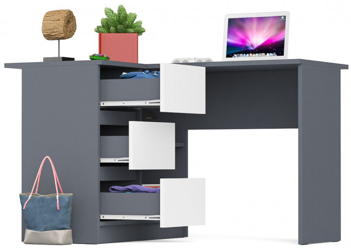 Мори Стол компьютерный МС-16 левый, цвет графит/белый, ШхГхВ 124,4х84,9х76,6 см., выдвижные ящики слева, НЕ универсальная сборка