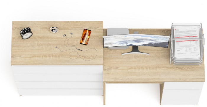 Мори компьютерный стол МС-1 правый + Комод МК800.4, дуб сонома/белый