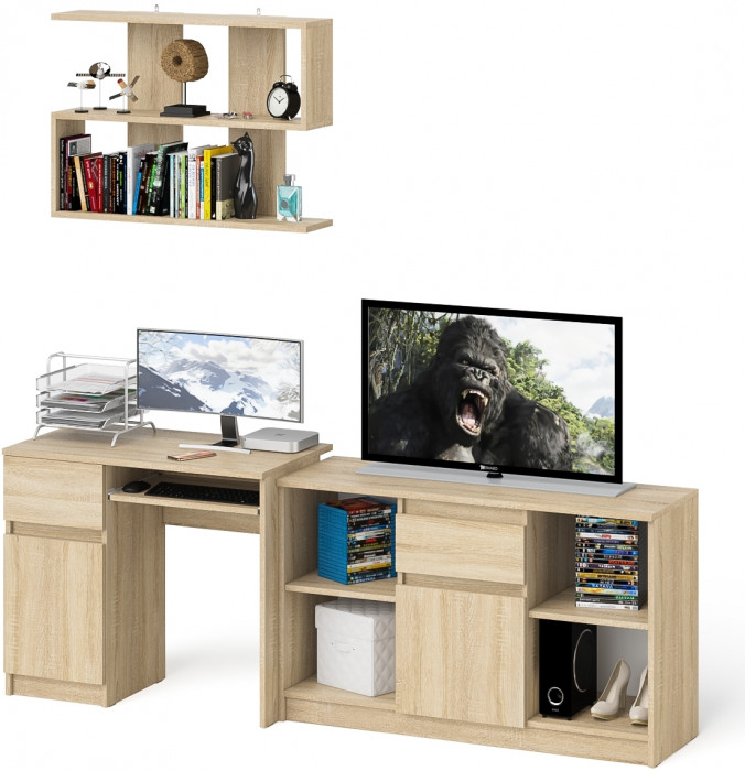 Мори Стол компьютерный МС-1 левый + Тумба МТВ1204.1 + Полка 900, цвет дуб сонома, ШхГхВ 210,4х50х209,6 см., НЕ универсальная сборка