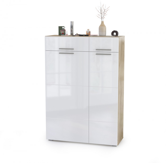 Лайн Прихожая № 13, цвет дуб крафт серый/фасады МДФ белый глянец, ШхГхВ 145х35х210 см., универсальная сборка