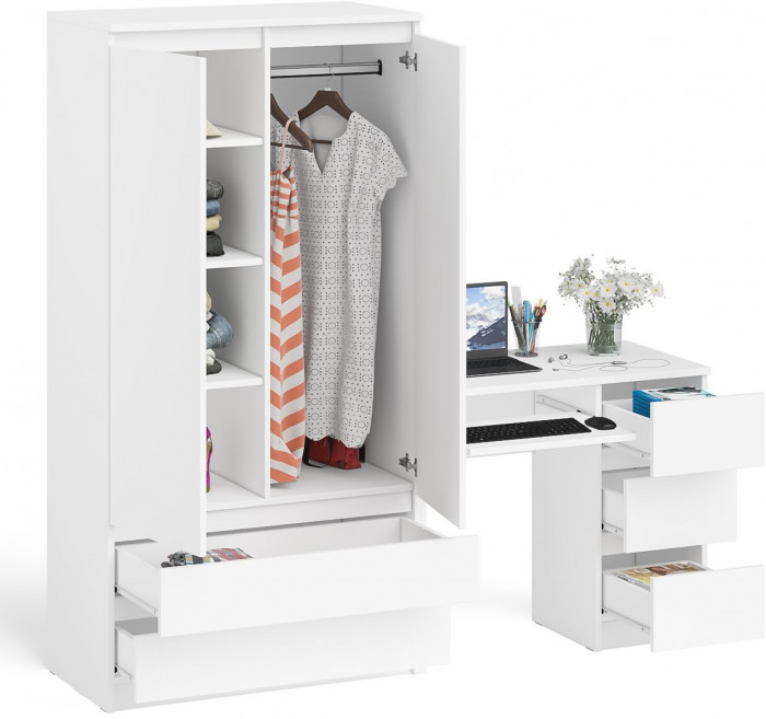Мори компьютерный стол МС-6 правый + Шкаф МШ900.1, белый
