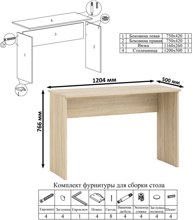 Мори письменный стол МСП1200.1 + Тумба МА900.1, дуб сонома