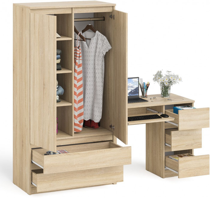 Мори Стол компьютерный МС-6 правый + Шкаф МШ900.1, цвет дуб сонома, ШхГхВ 180,4х50,4х179,6 см., выдвижные ящики справа, НЕ универсальная сборка