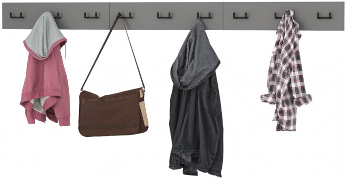 Октава 15.14.02 Вешалка + 15.14.02 Вешалка + 15.14.02 Вешалка, цвет серый графит, ШхГхВ 194,1х4,7х15 см.