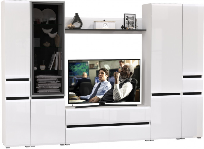 Сидней Комплектация № 060, корпус: белый/чёрный/фасады: МДФ белый глянец