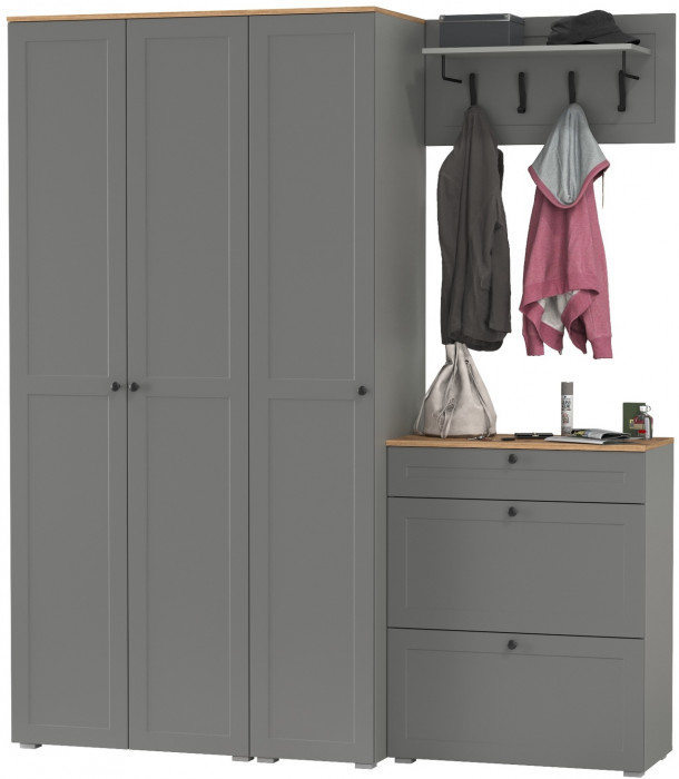 Остин Прихожая 41, цвет серый графит/дуб крафт золотой, ШхГхВ 200х54,3х229,6 см., универсальная сборка