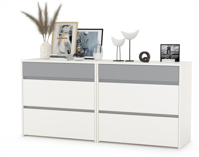 Торонто 13.321 Комод + 13.321 Комод, белый шагрень/стальной серый